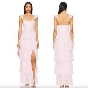 NEW Tularosa Cantini Maxi Dress in Pink Lace Frill Formal Gown Small S